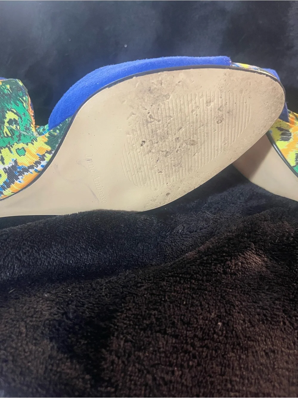 Blue Open-Toe Espadrille Heels with Multicolor Accent